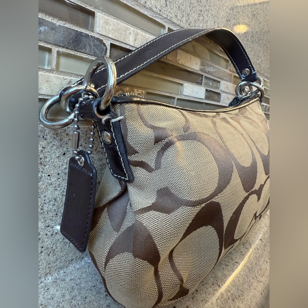 VTG Coach Brown/Tan Signature C Jacquard Shoulder Bag Purse - Picture 10 of 15